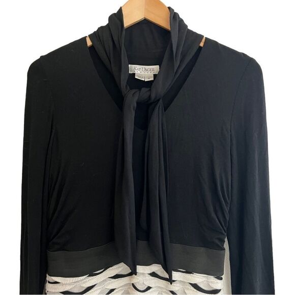 Kay Unger Neck tie Midi Black & White pencil Dress Size 8 women (one-piece) - Picture 3 of 16